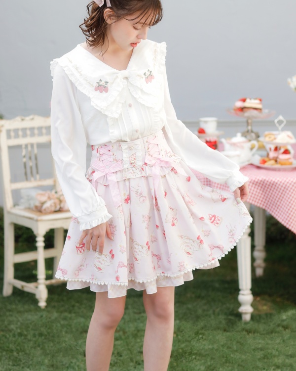 LIZLISA♡長袖 Strawberry Tea Party OP ホワイト柄デザインレース