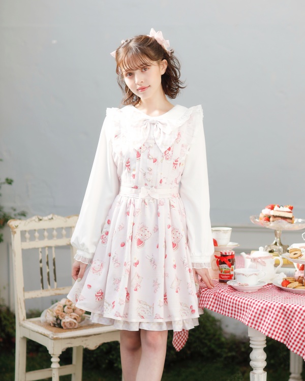 LIZLISA♡長袖 Strawberry Tea Party OP ホワイト-