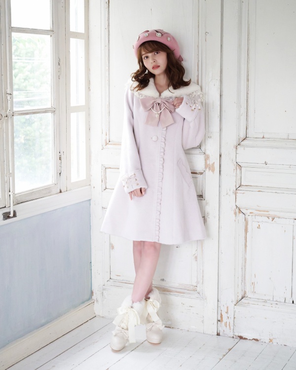 🌹LIZ LISA🌹Sailor Trench Coat Dress Ribbon Beige Milk Tea Romantic Japan  H223