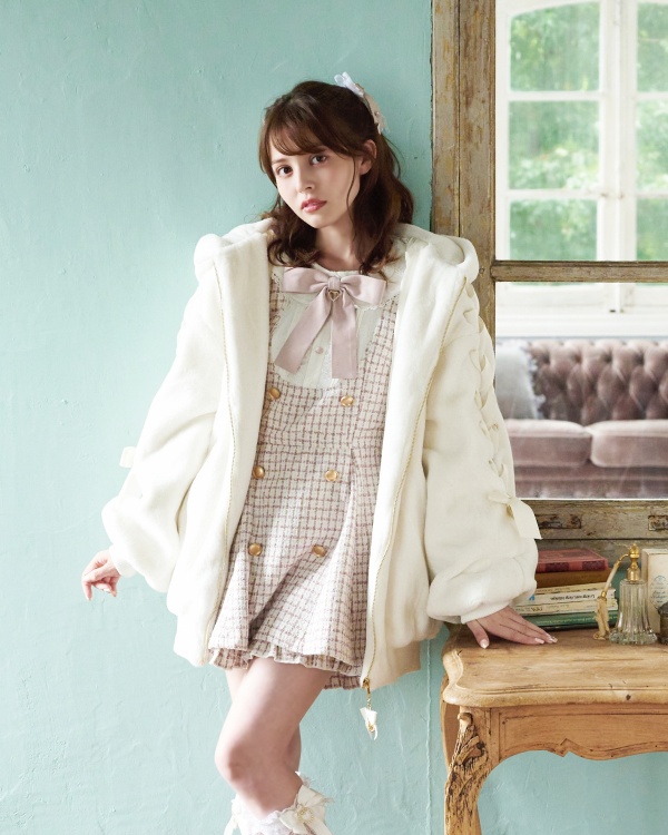 🌹LIZ LISA🌹Sailor Trench Coat Dress Ribbon Beige Milk Tea Romantic Japan  H223