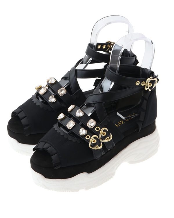 Louis Vuitton Shoe Black Samurai Sandal Buckle Strap Silver Chain